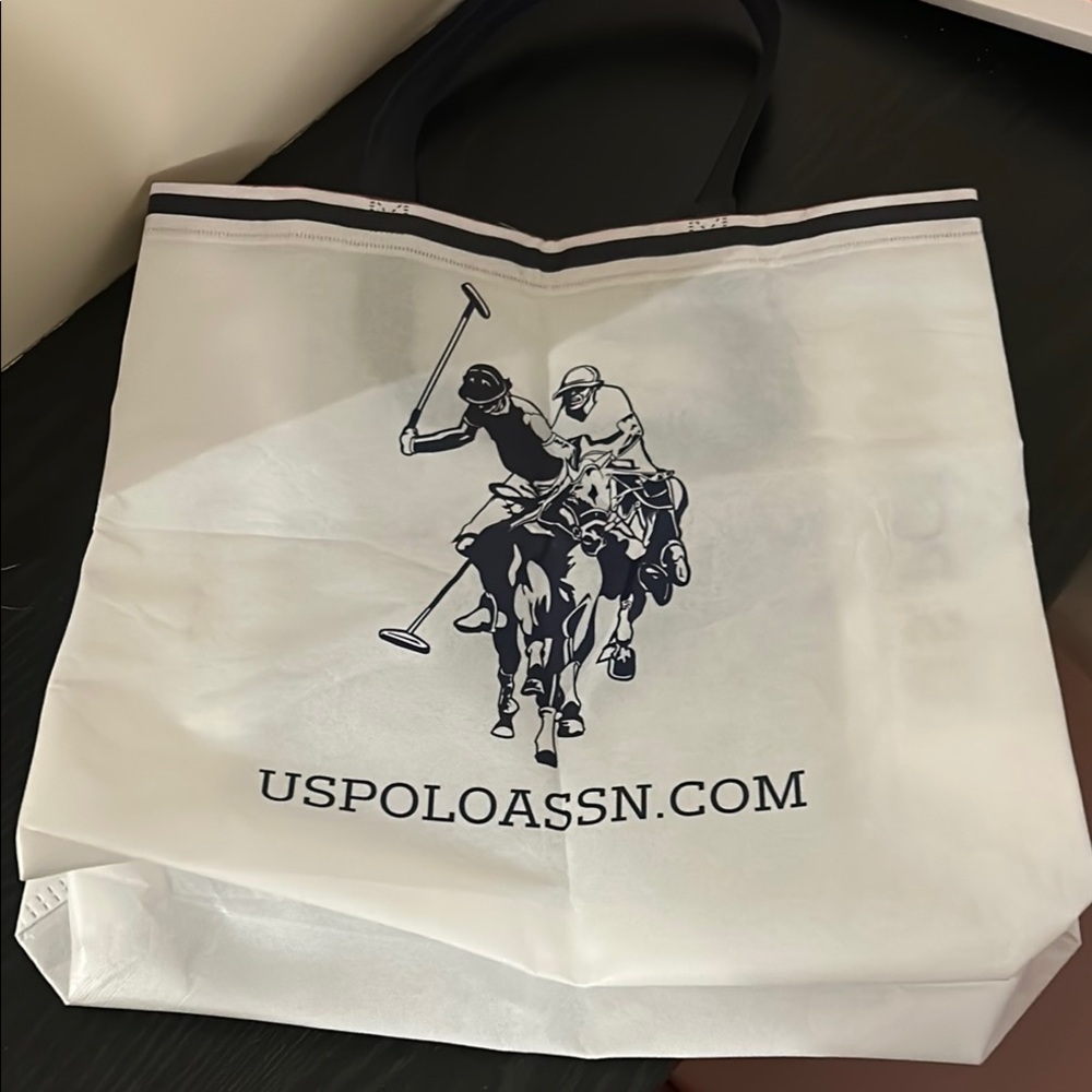 U.S. Polo Assn. White Canvas Tote with Logo